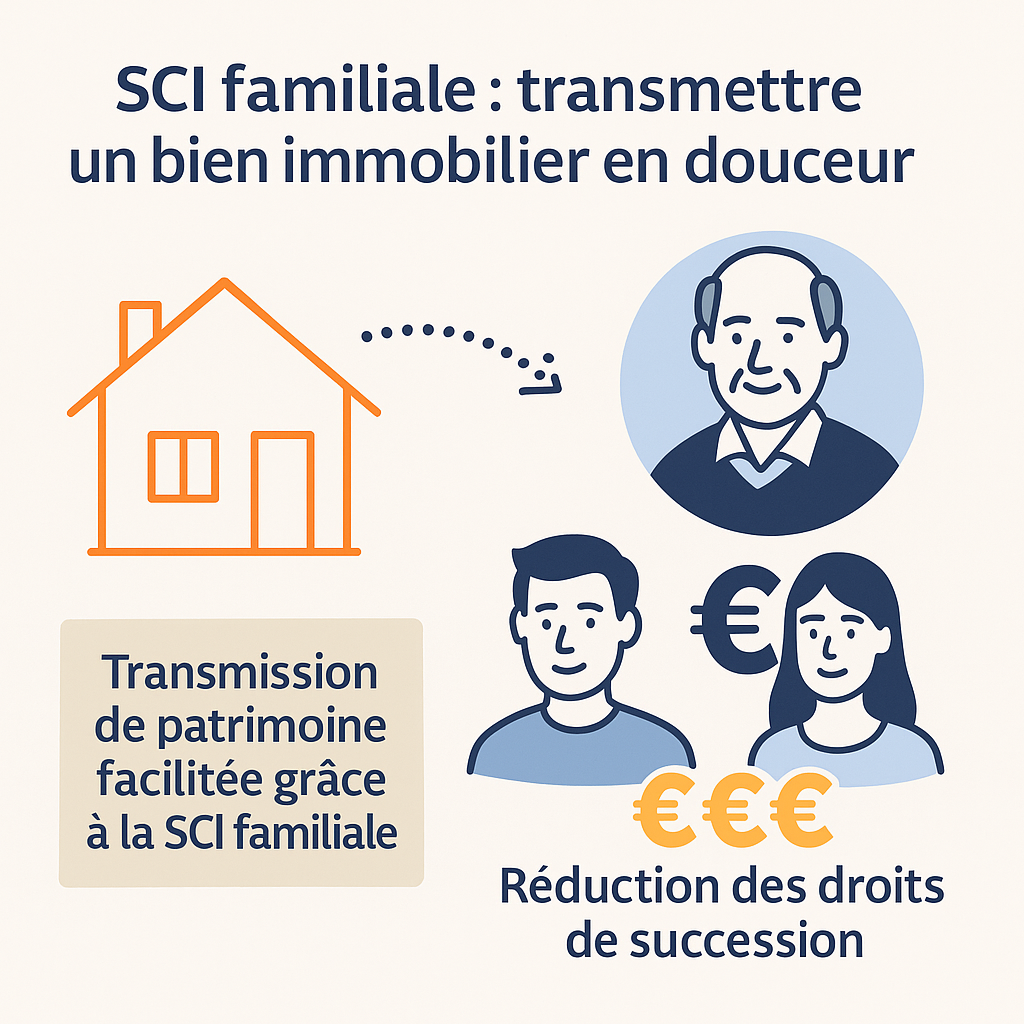 Infographie SCI familiale : fonctionnement, transmission, gestion, associés