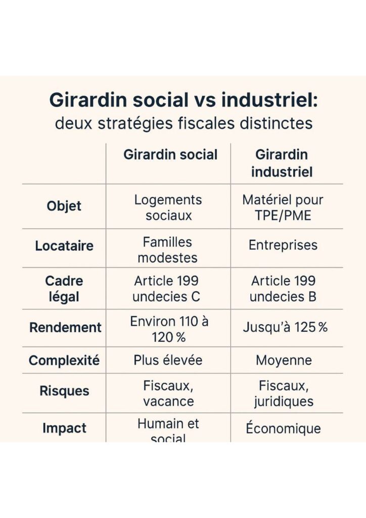 Tableau comparatif entre Girardin social et Girardin industriel