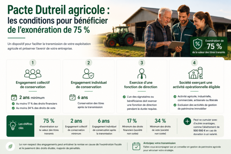 Conditions du Pacte Dutreil agricole pour bénéficier de l'exonération de 75 % lors de la transmission d'une exploitation agricole